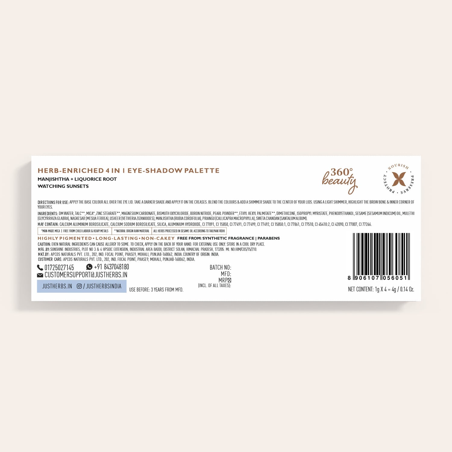 Herb Enriched 4-in-1 Eye-shadow Palette with Manjishtha and Liquorice Root