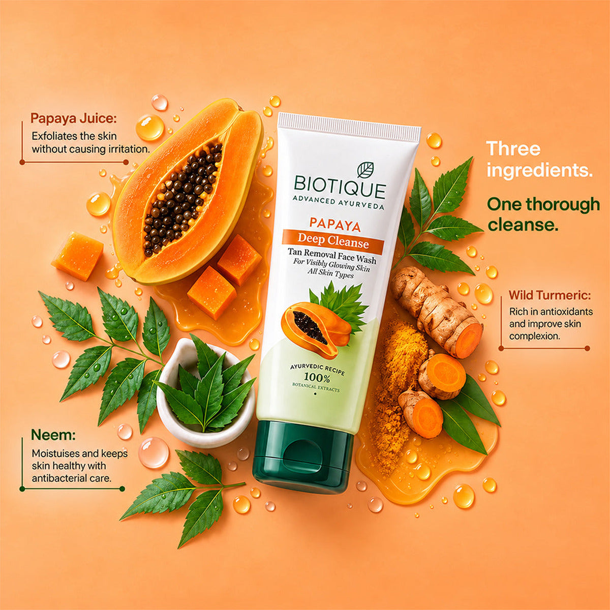 【Biotique】 Papaya Deep Cleanse Face Wash｜パパイヤ ディープクレンズ 洗顔料｜150ml×2本セット