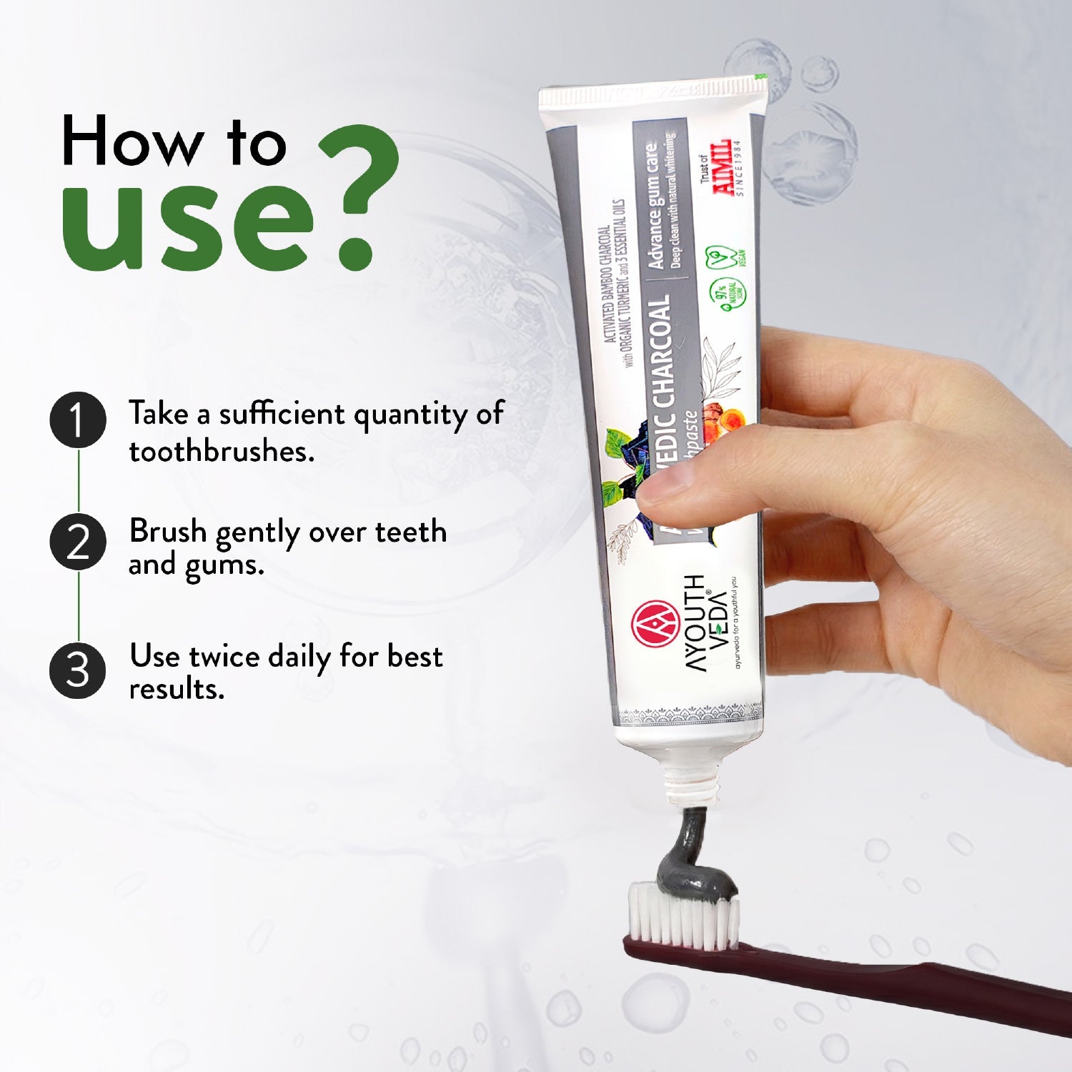 Ayurvedic Charcoal White Toothpaste with Activated Bamboo Charcoal & Turmeric for Deep Cleaning & Whitening  - 100g each (Set of 2) 100g
