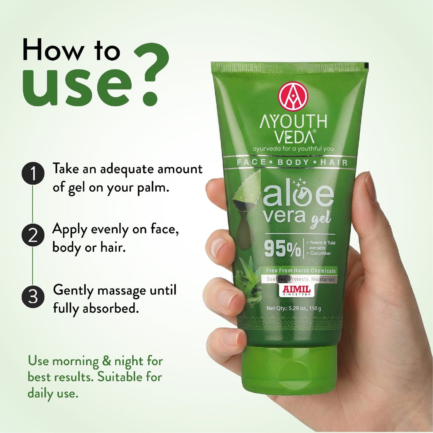Aloe Vera Gel | Multi-Purpose Gel For Face, Body & Hair | Calms Sunburn & Promotes Even Skin Tone | Non-Greasy Hydrating formula With Neem, Tulsi & Cucumber Extracts | Net. qty - 150g - Set of 3 150g