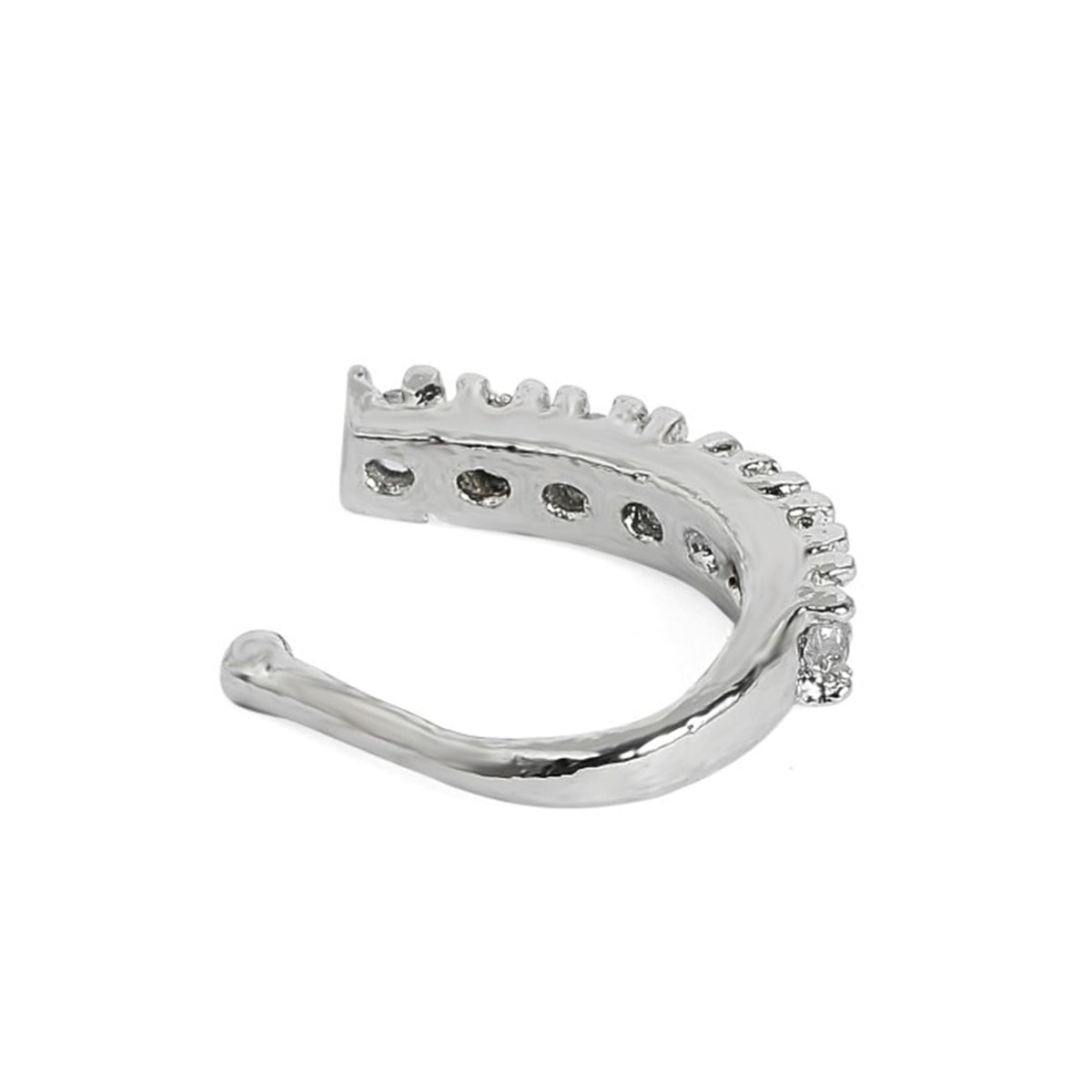 Rubans Silver-Plated White Cubic Zirconia- Stone Studded Handcrafted Adjustable Nose Clip Silver