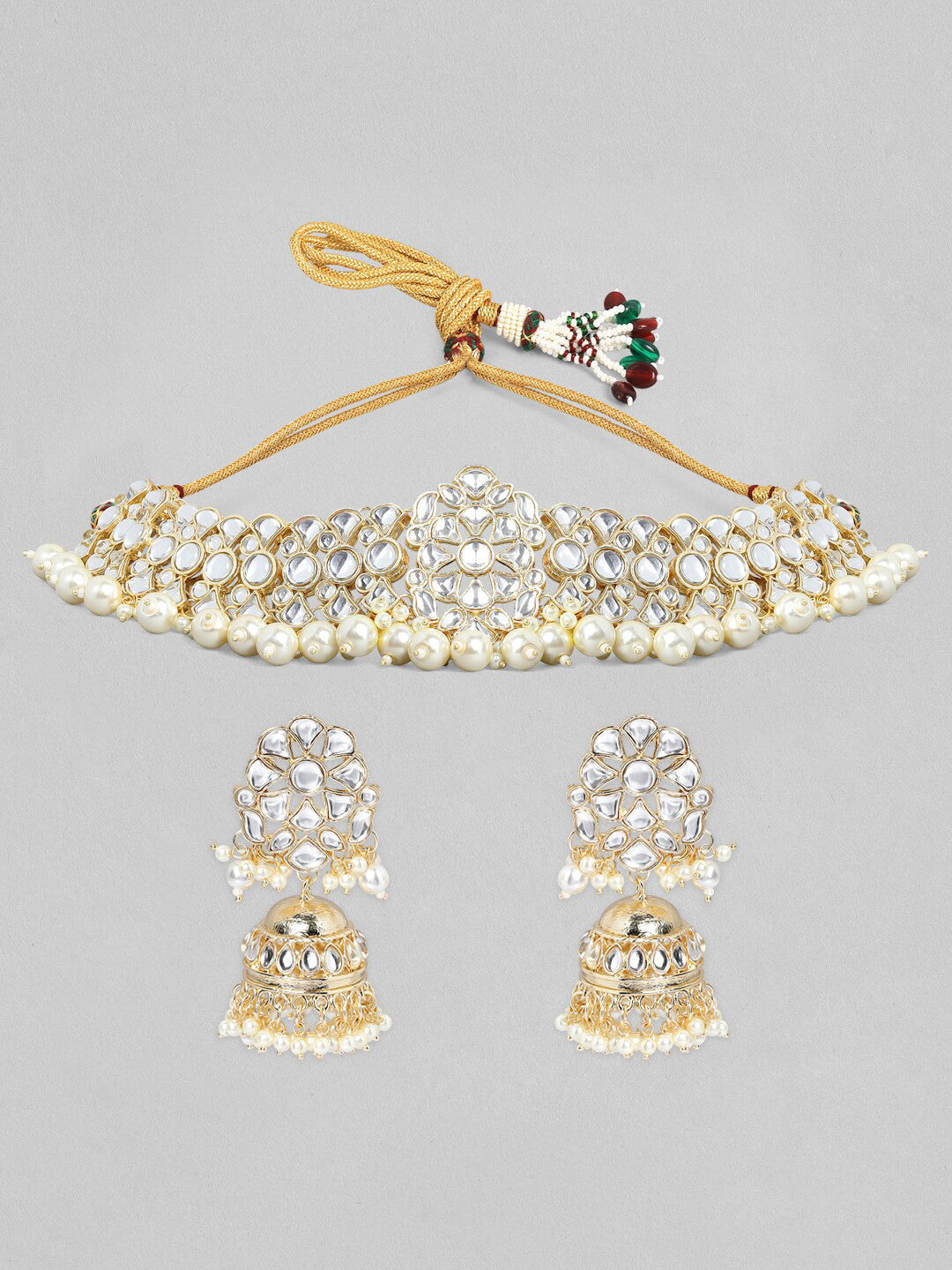 Rubans Gold Plated Festive Kundan Necklace Set Gold