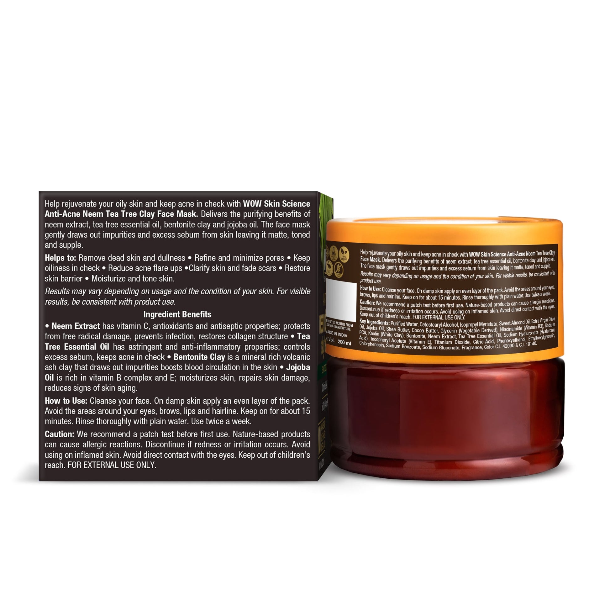 Neem & Tea Tree Oil Anti-Acne Clay Face Mask Controls Oil and Reduces 200ml