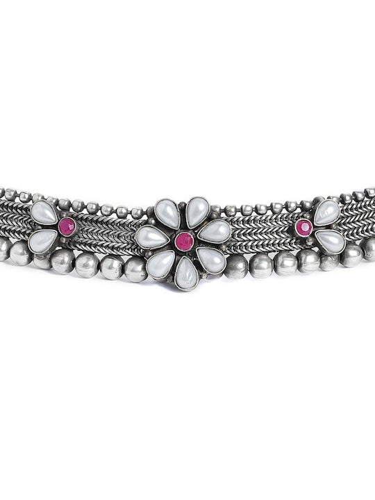 Rubans Silver Plated Handcrafted Oxidised Floral Choker Silver