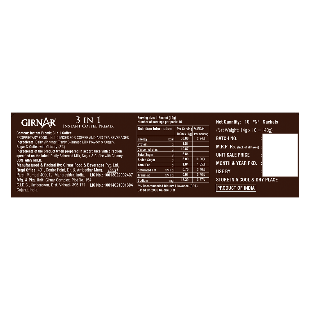 Instant Premix 3 In 1 Coffee 10 Sachets