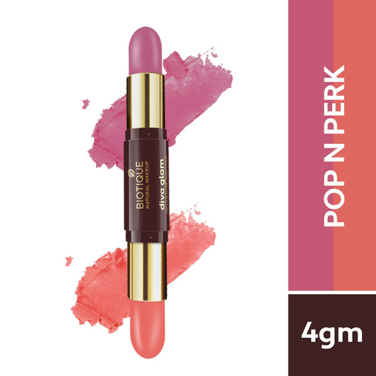 Biotique Natural Makeup Diva Glam Highlighter Duo Stick, Pop N Perk, 4g