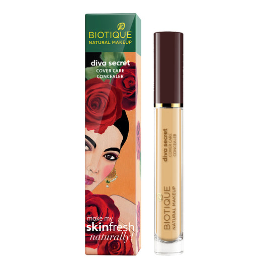 【Biotique】 Biotique Natural Makeup Diva Secret Cover Care Concealer, Iced Ivory, 3.5ml Brilliant Buff (Natural Buff)
