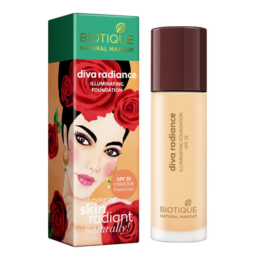 Biotique Natural Makeup Diva Radiance Illuminating Foundation, Creamy Oatmeal, 30ml