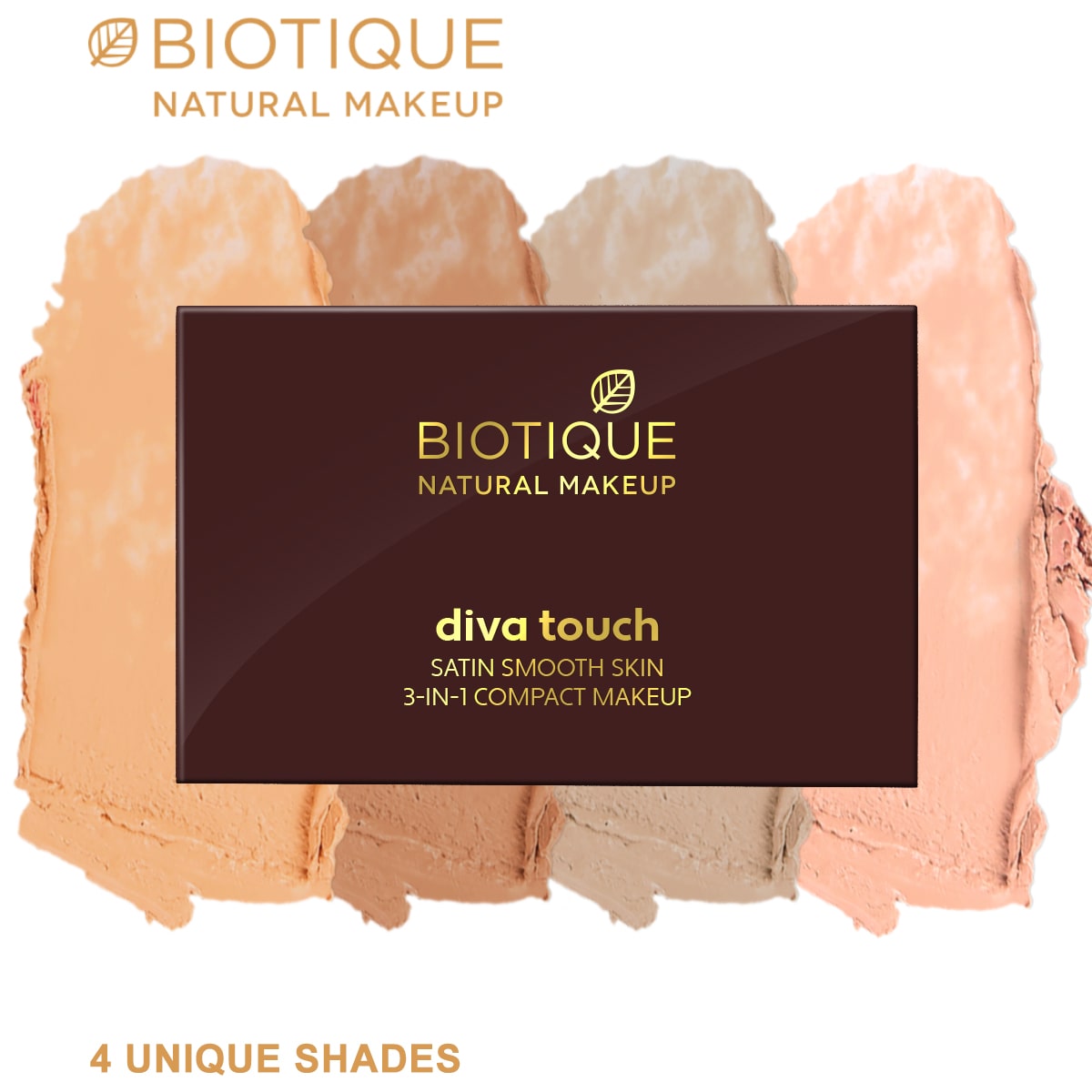 Biotique Natural Makeup Diva Satin Smooth 3-in-1 Compact Makeup, Creamy Oatmeal, 9g