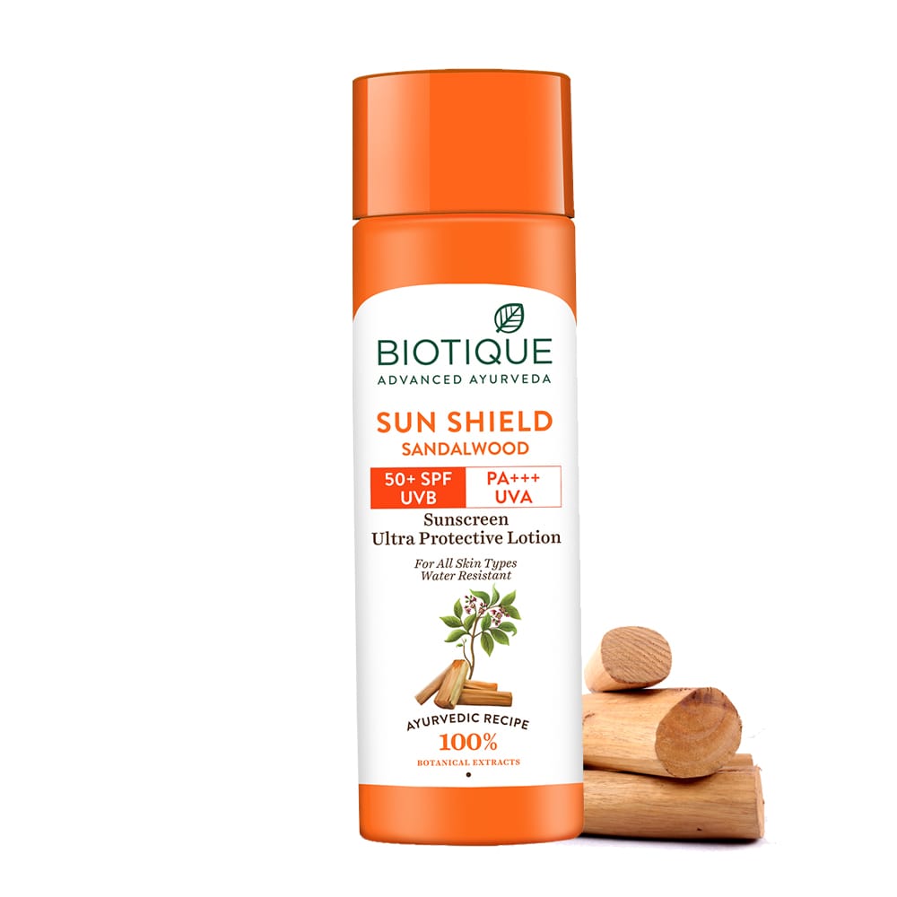 【Biotique】 Sun Shield Sandalwood 50+ SPF Sunscreen Lotion (Pack of 2)｜サンシールド サンダルウッド 日焼け止めローション SPF50+｜120ml×2本