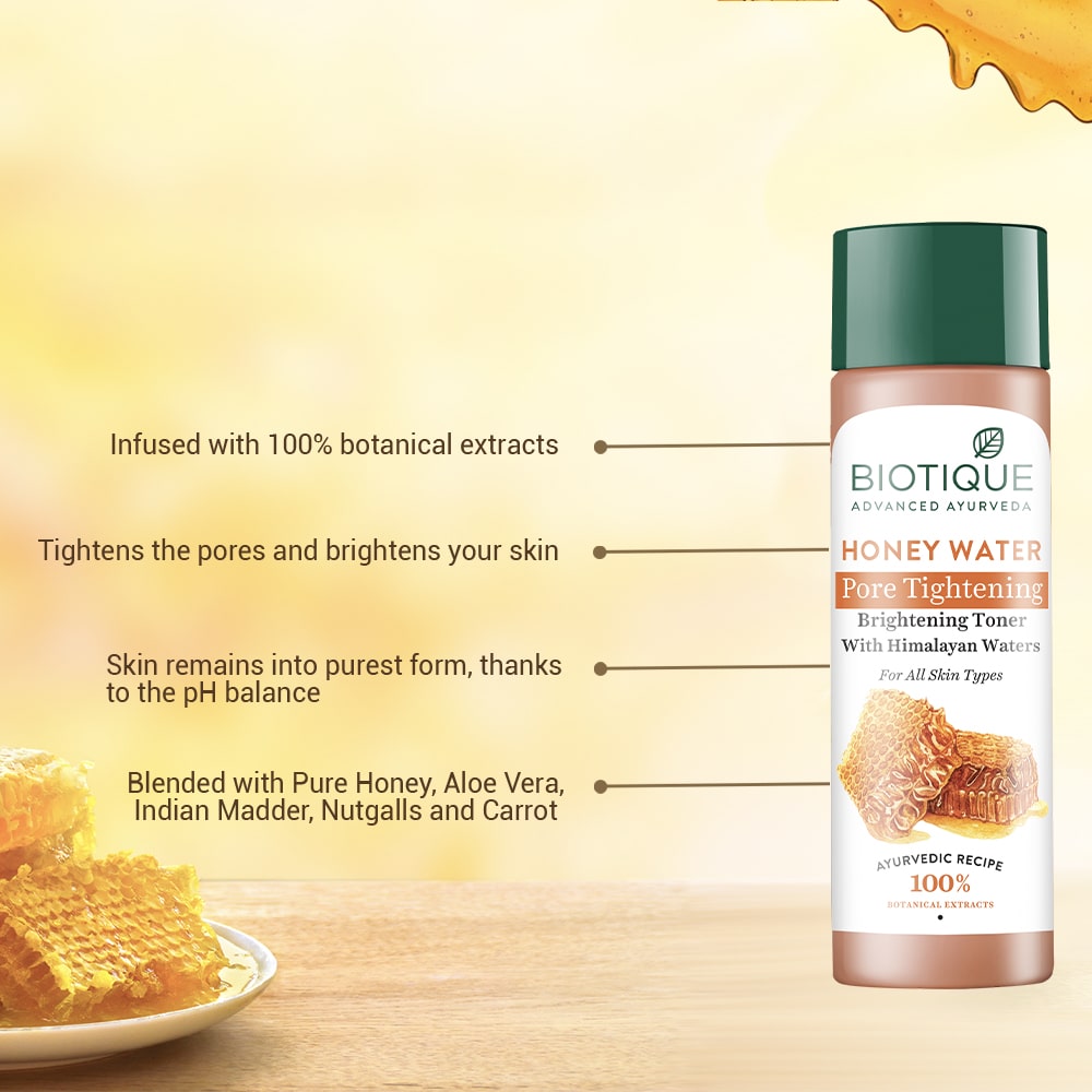 【Biotique】 HONEY WATER Pore Tightening Brightening Toner 120ml X 2｜ハニーウォーター ポアタイトニング トナー 2本セット｜120ml×2