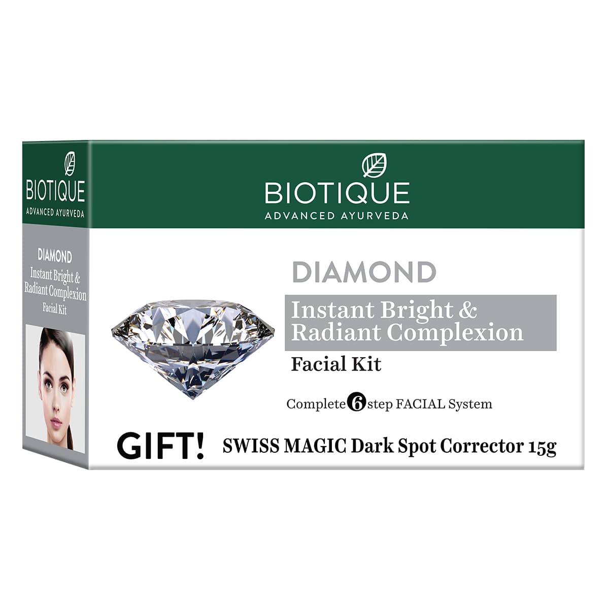 【Biotique】 Diamond Instant Bright & Radiant Complexion Facial Kit (5×10g + 15g, Pack of 2)｜ダイヤモンド フェイシャルキット｜5×10g+15g×2箱