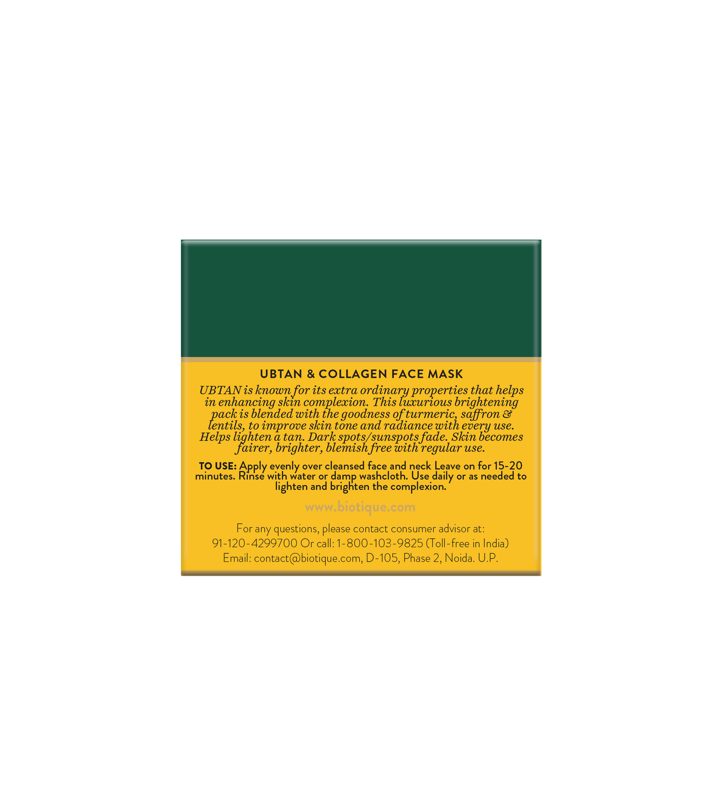 BIOTIQUE UBTAN & COLLAGEN Face Mask 50g