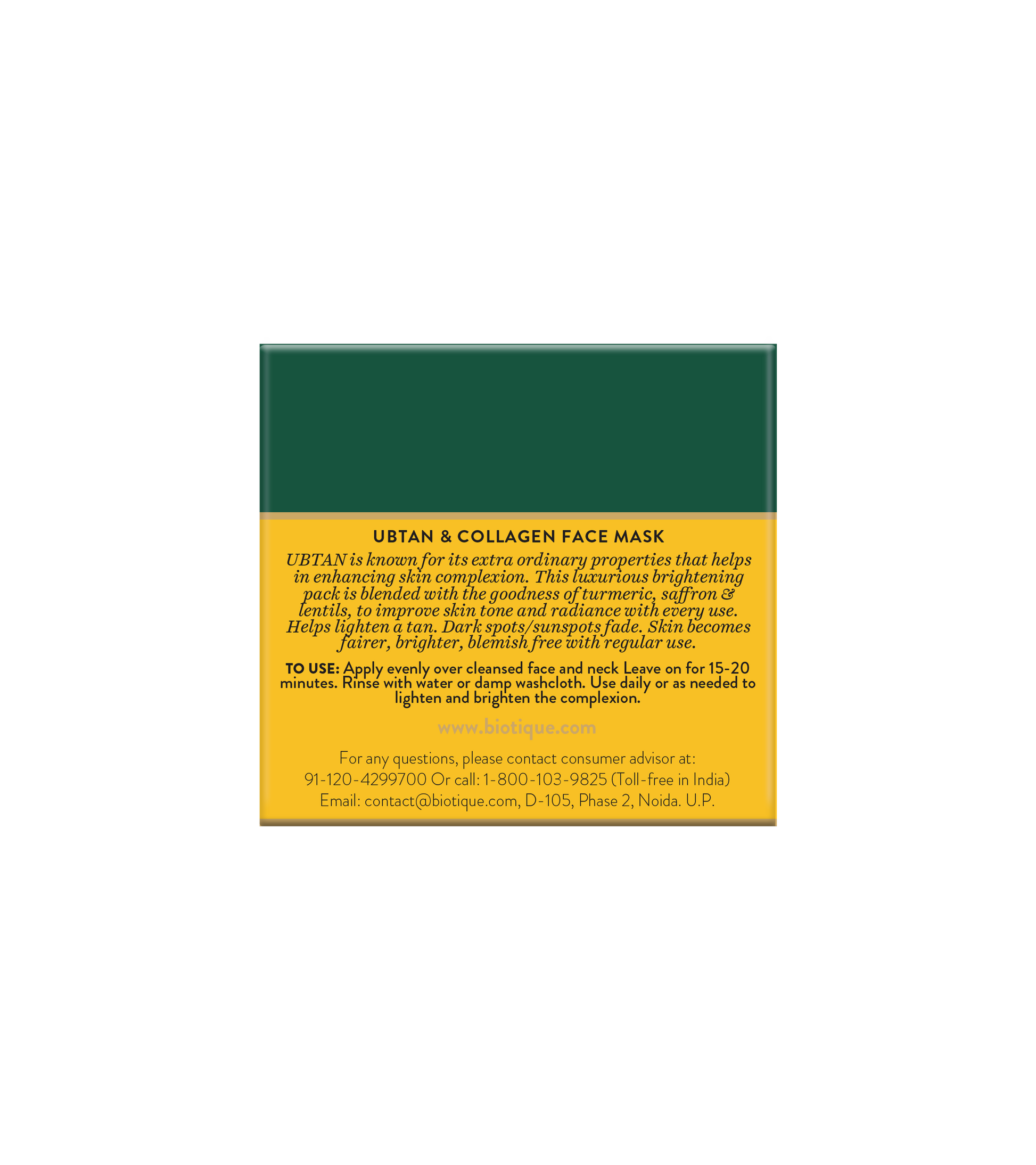 BIOTIQUE UBTAN & COLLAGEN Face Mask 50g