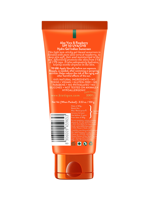 BIOTIQUE ALOE VERA & RASPBERRY SPF 50 Hydra Gel Indian Sunscreen 100g
