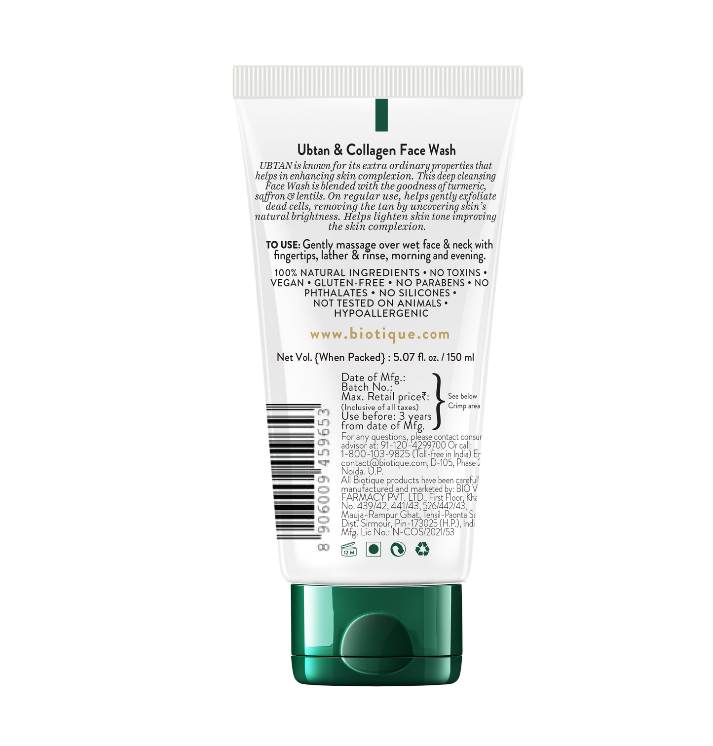 BIOTIQUE UBTAN & COLLAGEN Face Wash 150ml