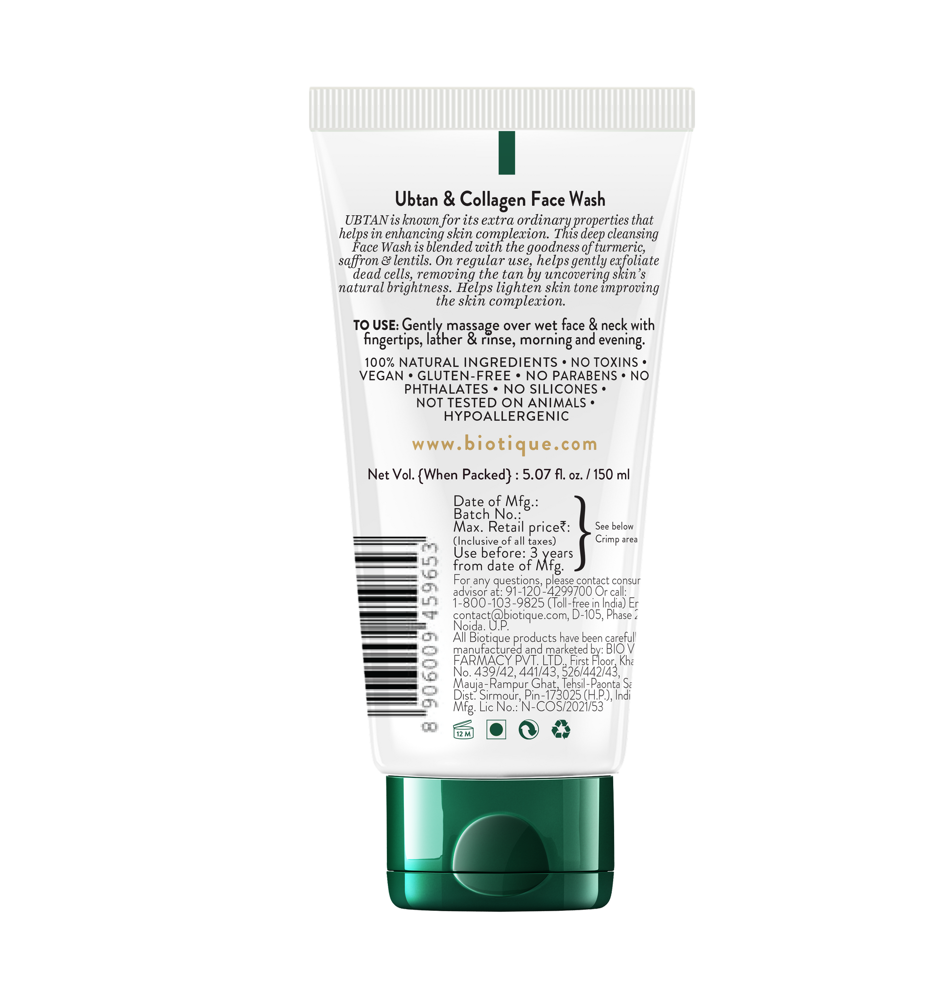 BIOTIQUE UBTAN & COLLAGEN Face Wash 150ml