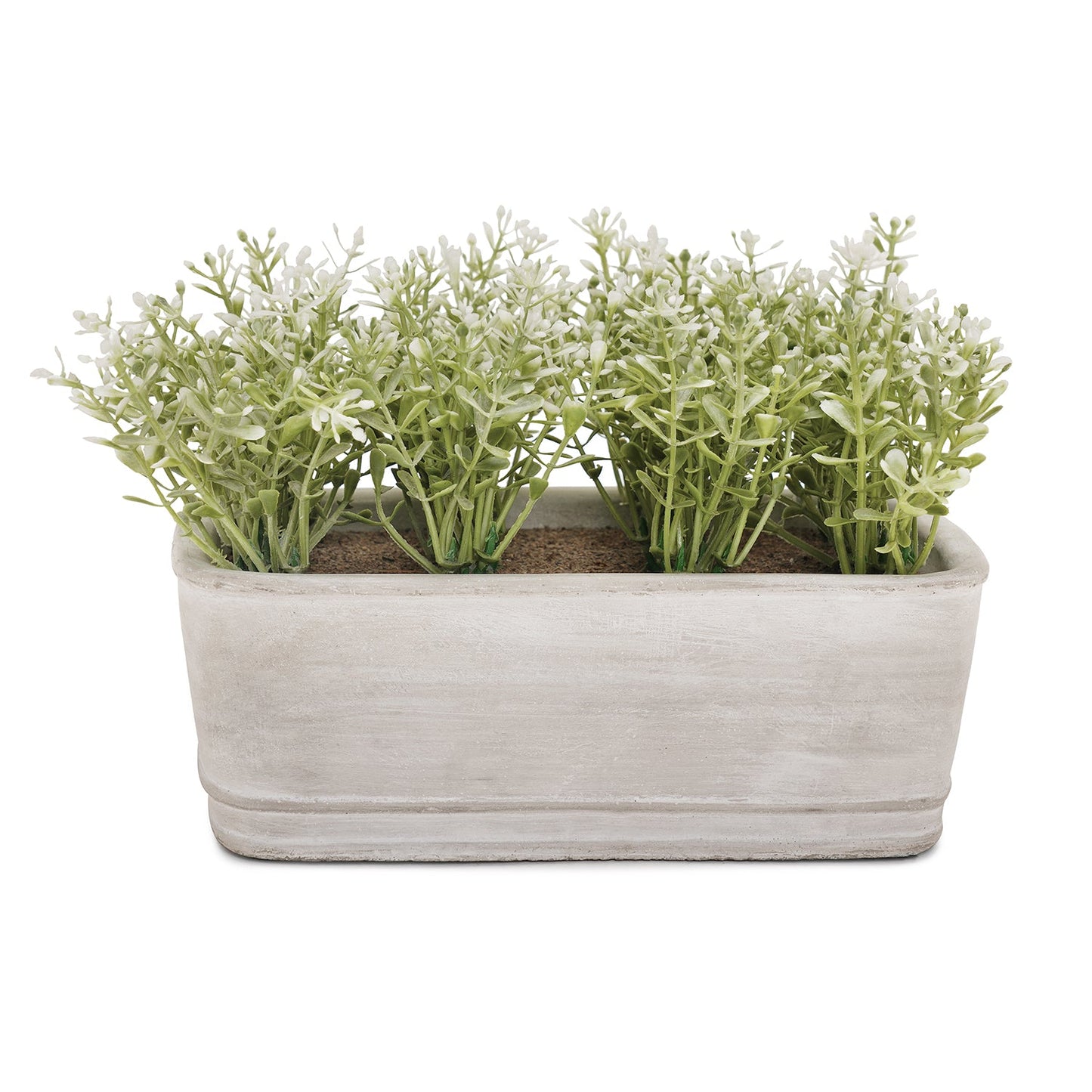 Green Faux Plant With Rectangular Cement Pot
