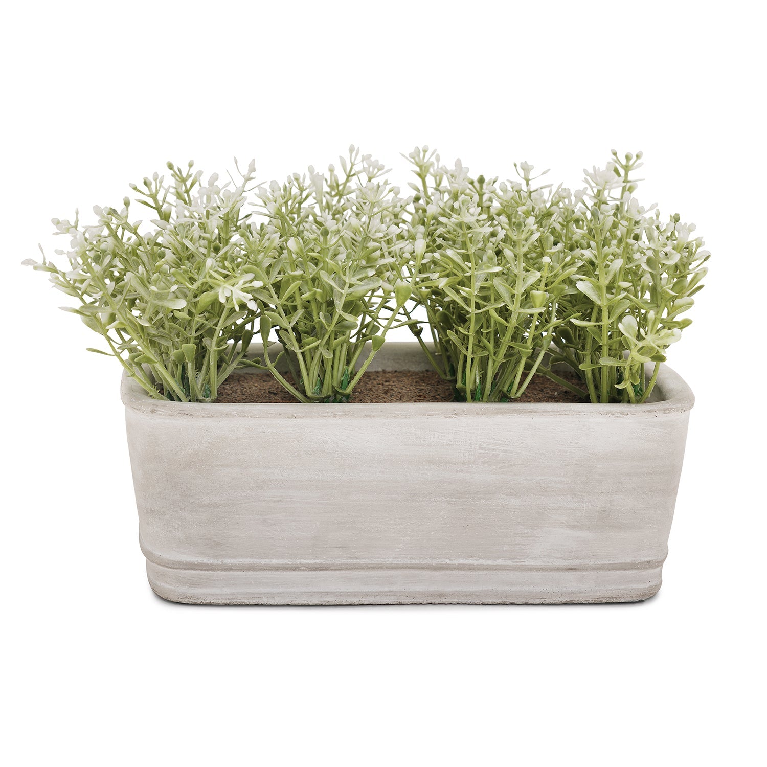 Green Faux Plant With Rectangular Cement Pot