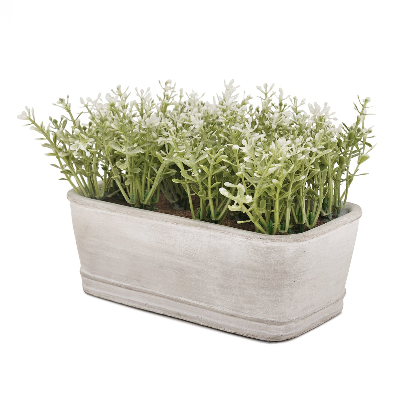 Green Faux Plant With Rectangular Cement Pot
