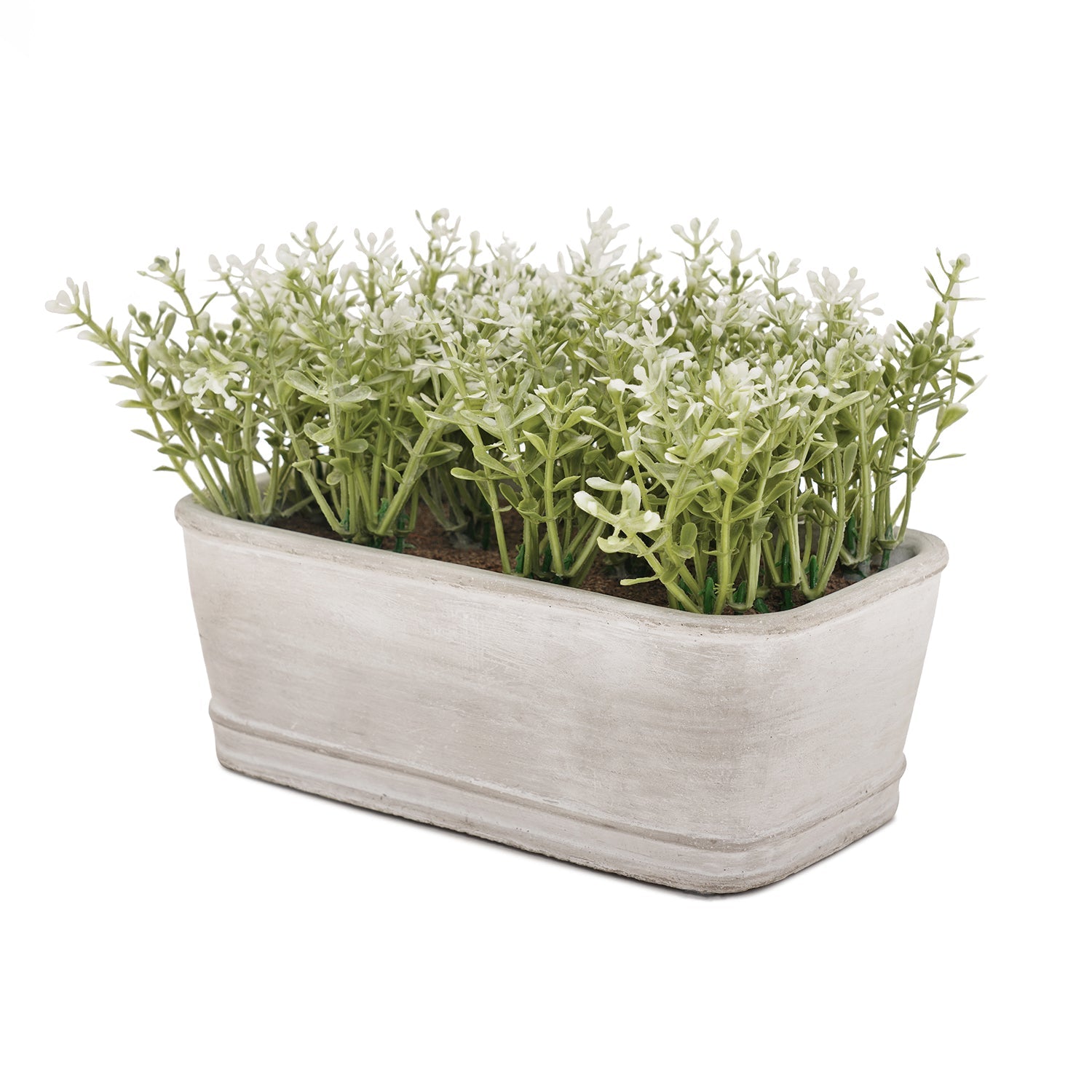 Green Faux Plant With Rectangular Cement Pot