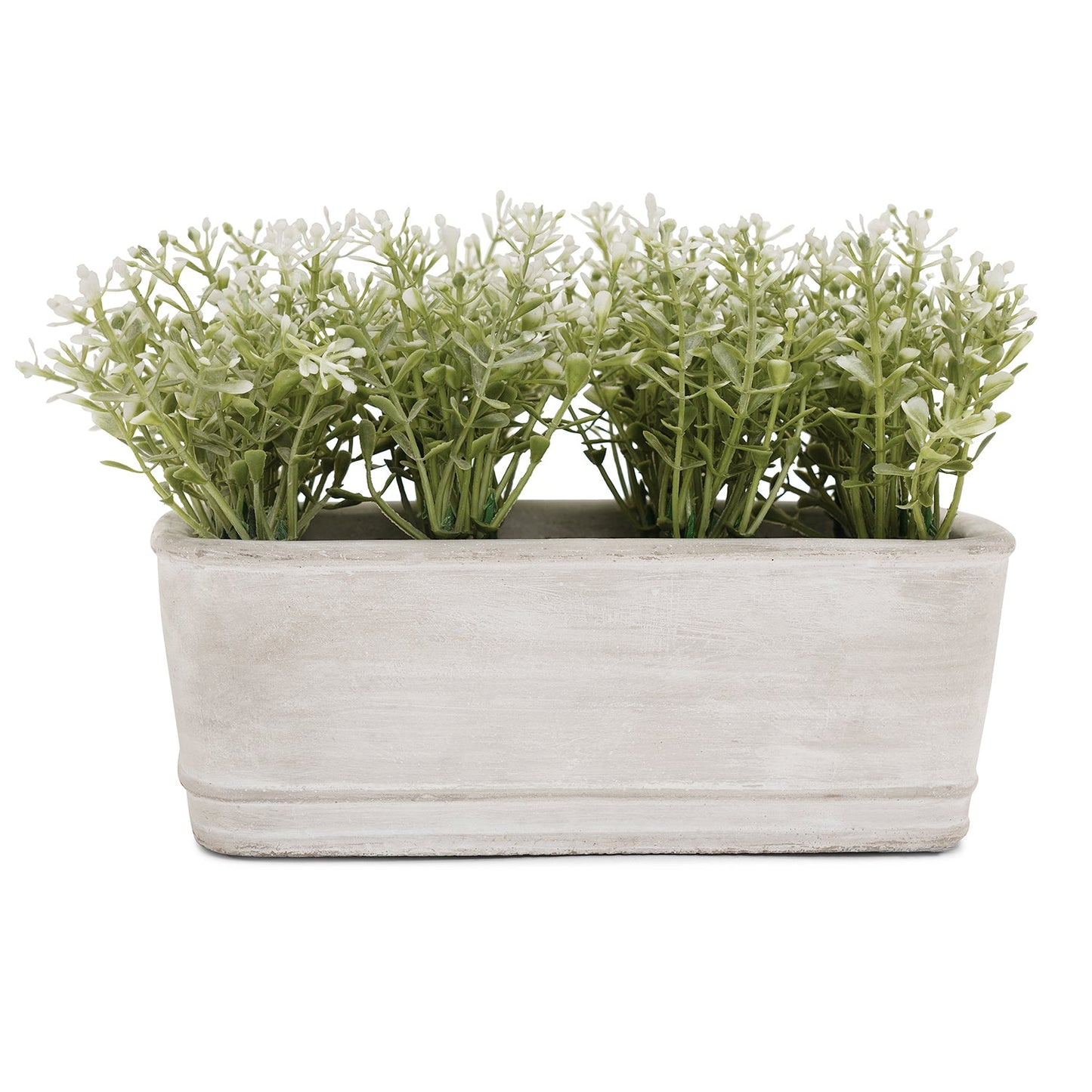 Green Faux Plant With Rectangular Cement Pot