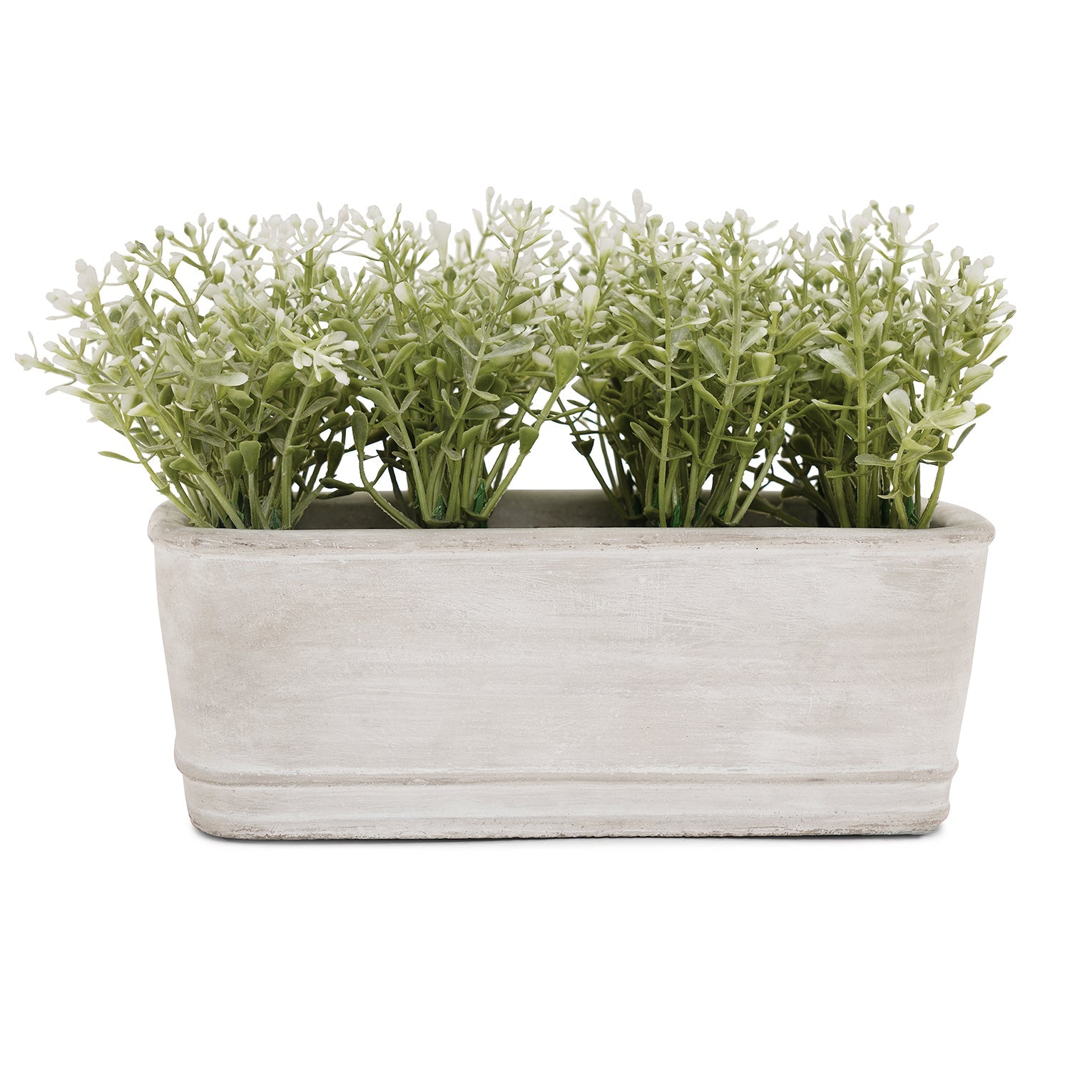 Green Faux Plant With Rectangular Cement Pot