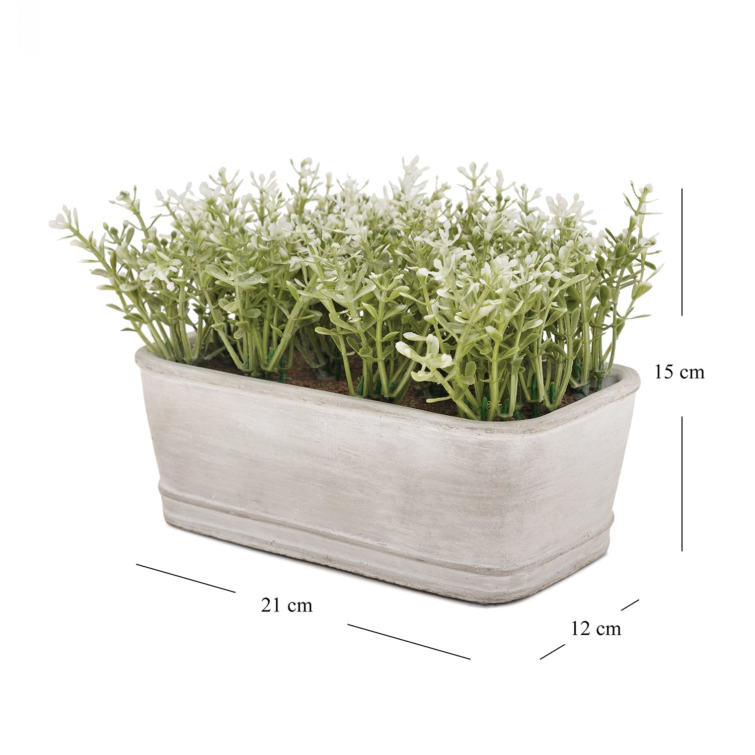 Green Faux Plant With Rectangular Cement Pot