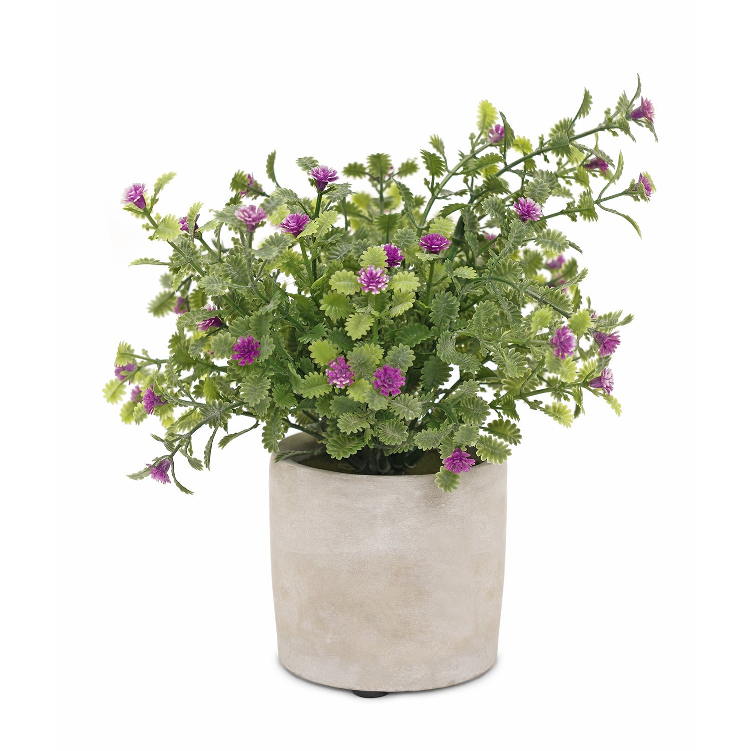 Purple Faux Spurflower with Cement Pot