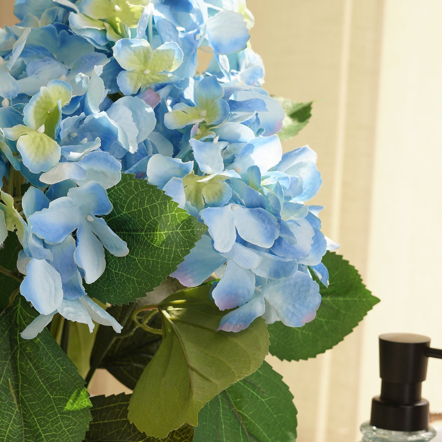 Blue Faux Hydrangea Bush With Cement Pot