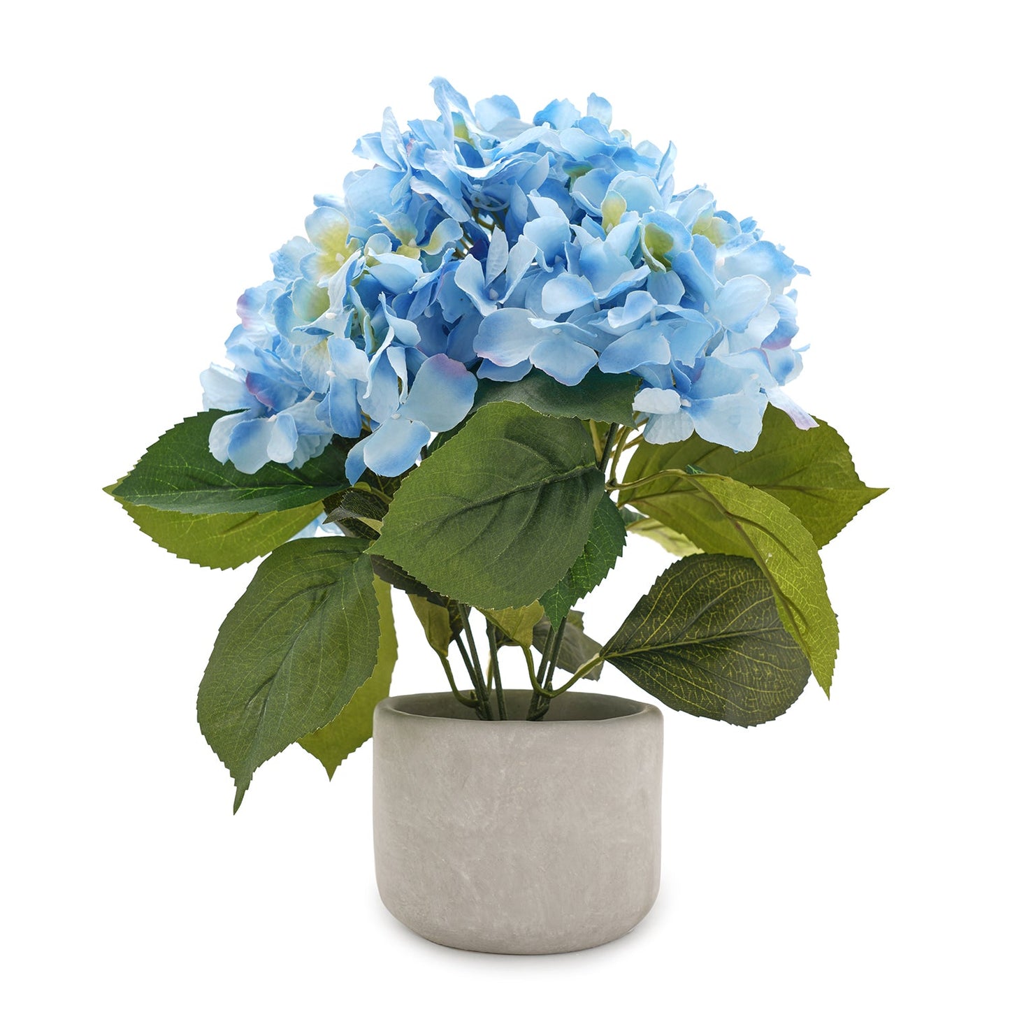 Blue Faux Hydrangea Bush With Cement Pot