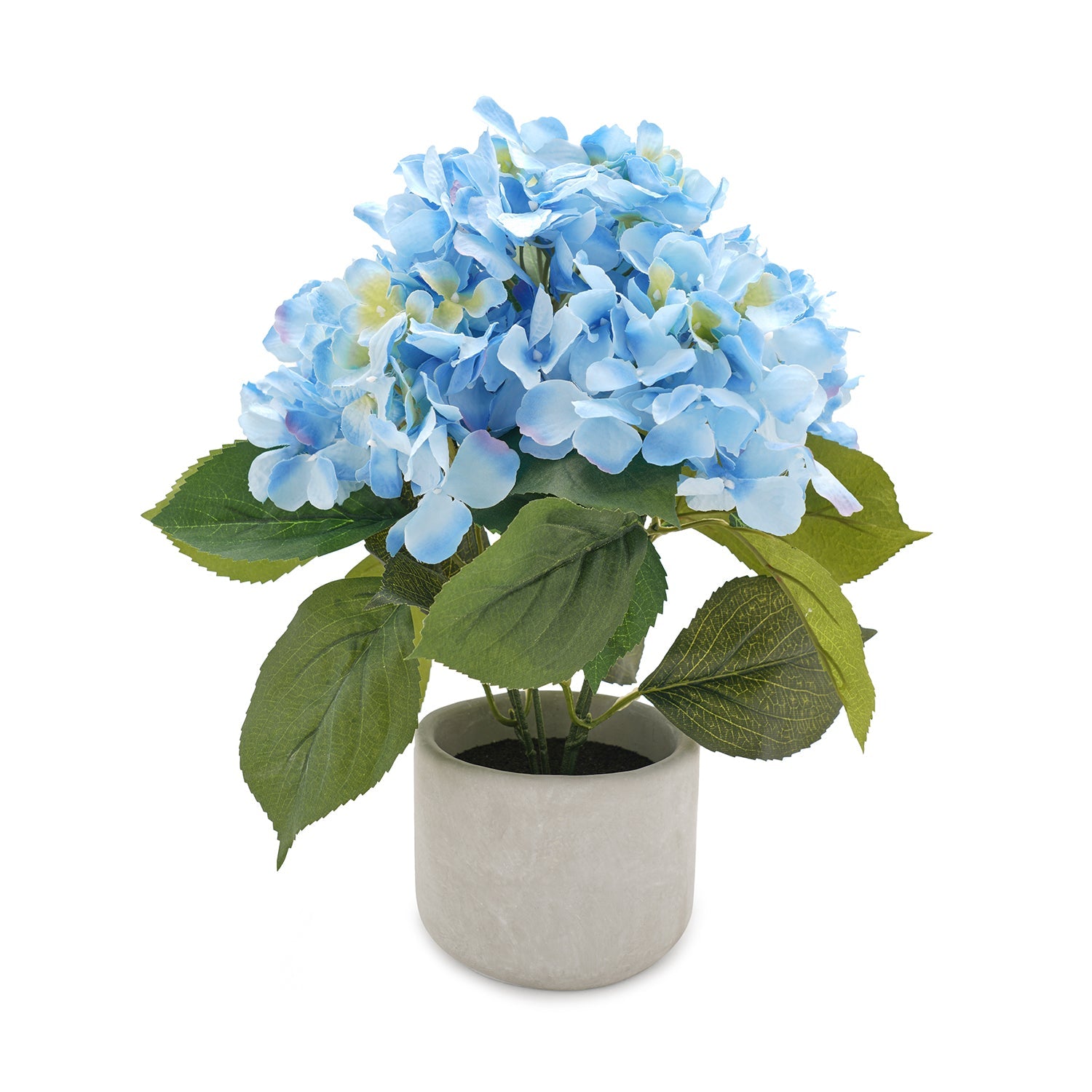 Blue Faux Hydrangea Bush With Cement Pot