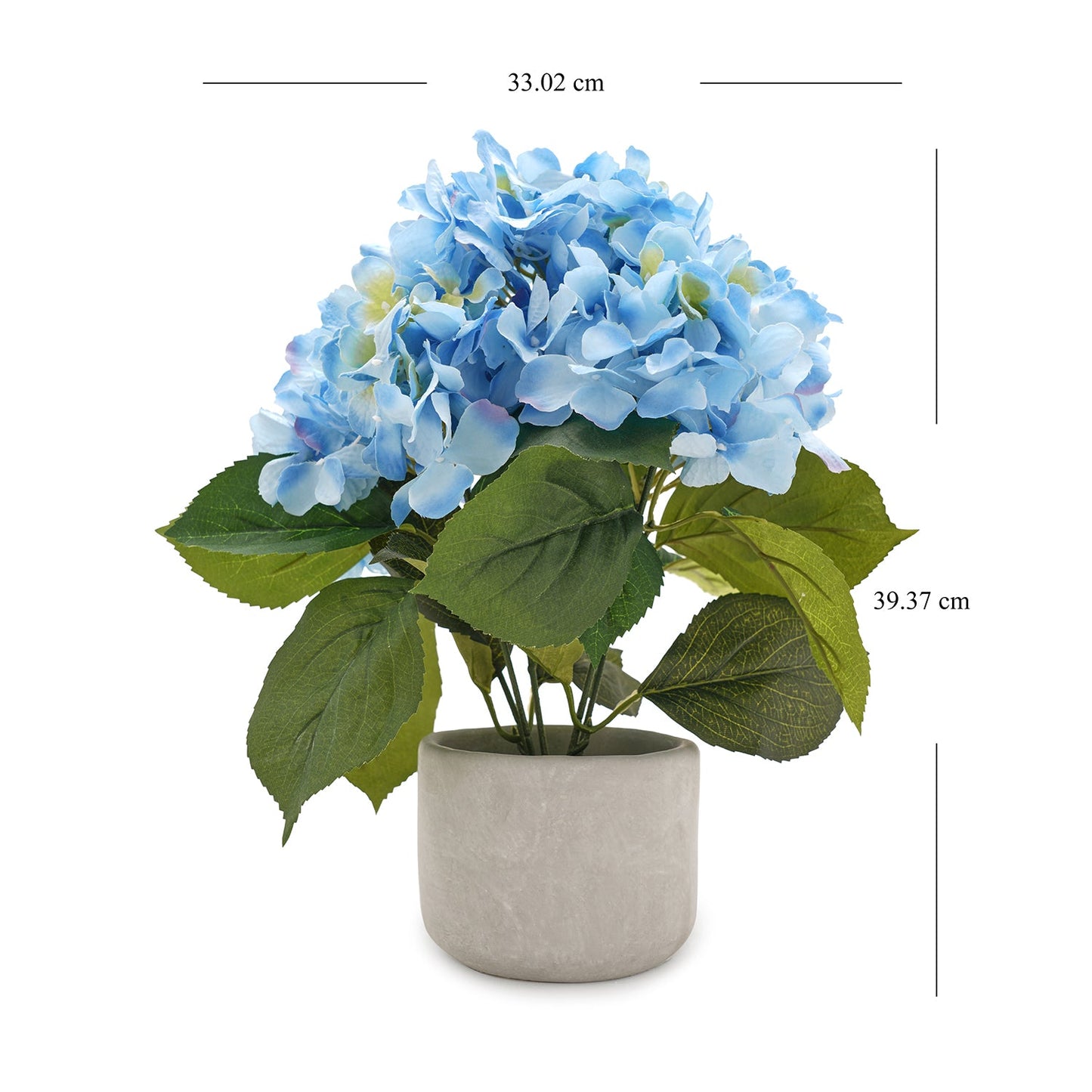 Blue Faux Hydrangea Bush With Cement Pot