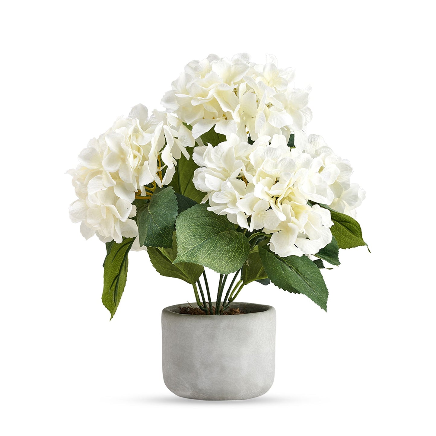 White Faux Hydrangea Bush With Cement Pot