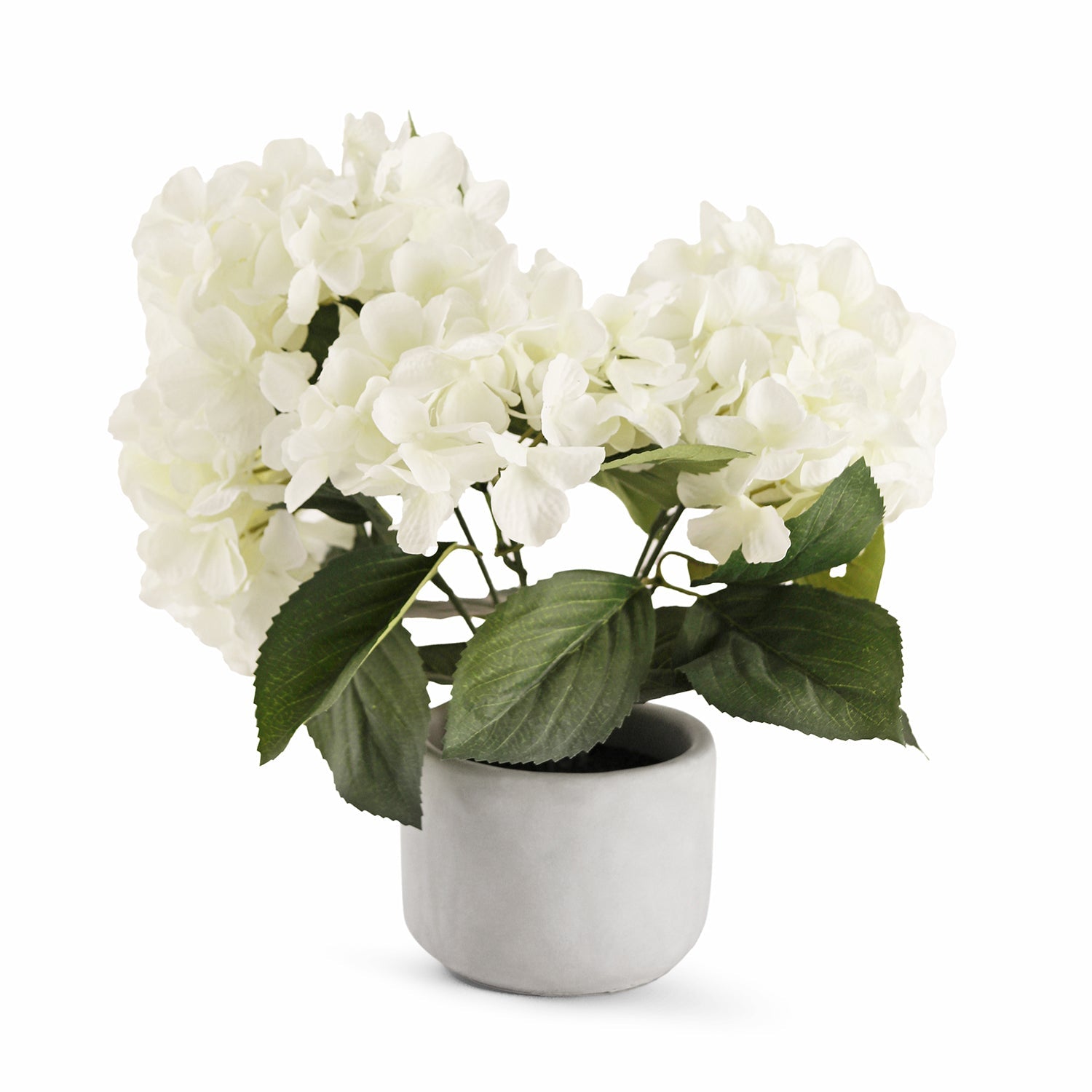 White Faux Hydrangea Bush With Cement Pot