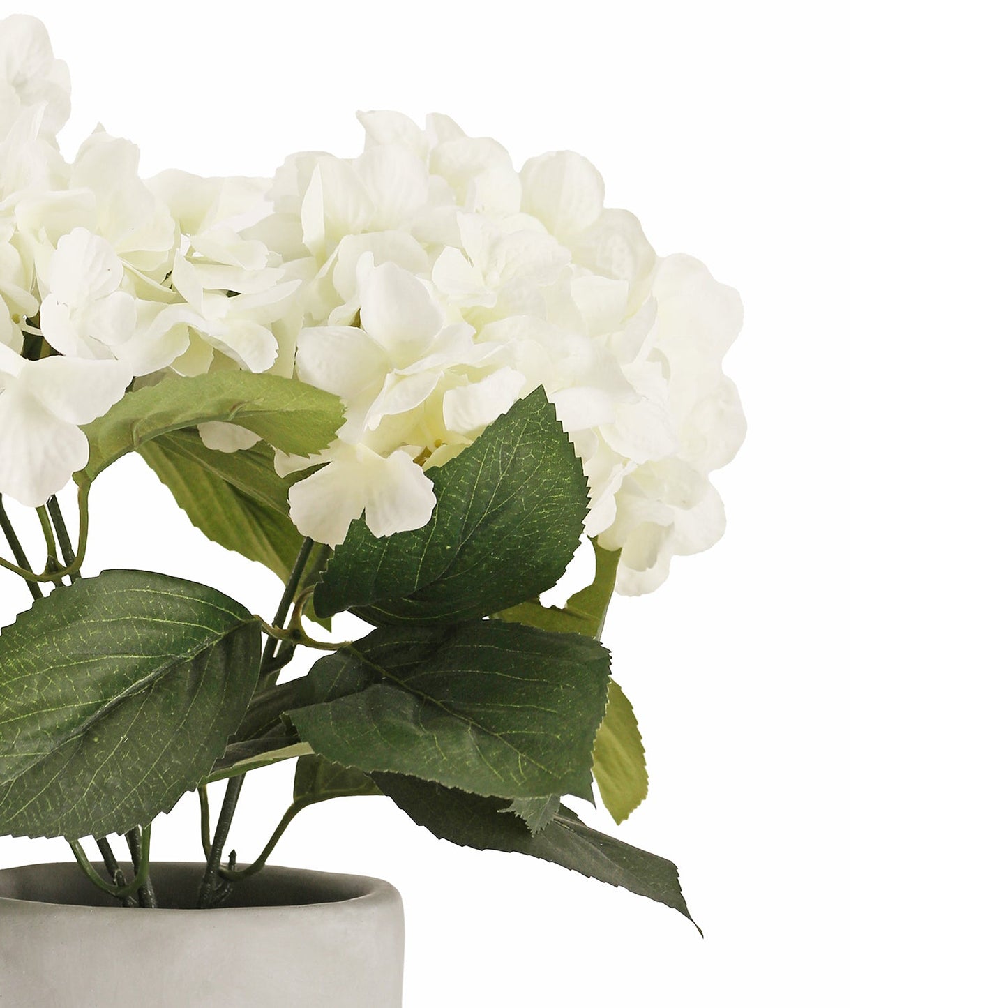 White Faux Hydrangea Bush With Cement Pot