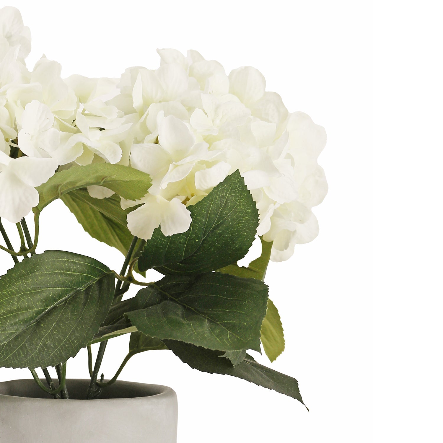 White Faux Hydrangea Bush With Cement Pot