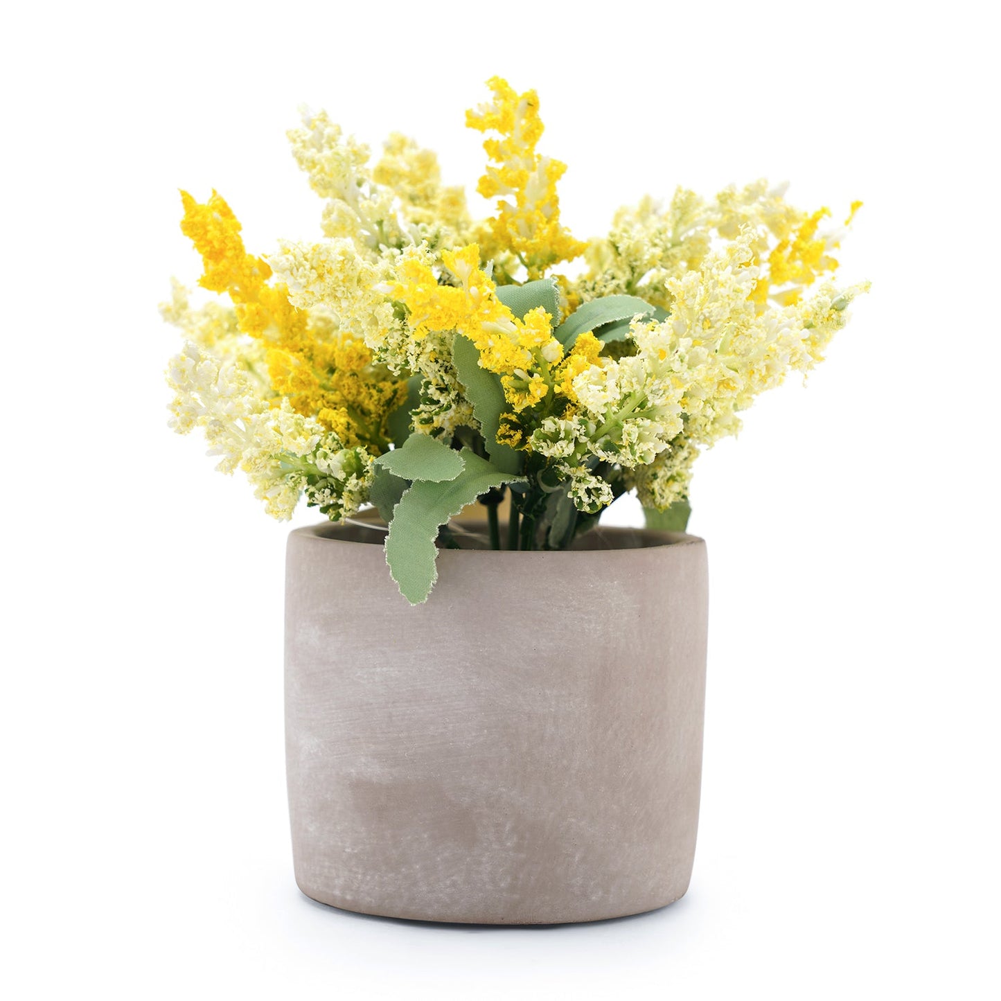 Yellow Faux Lavender Plant With Cement Pot