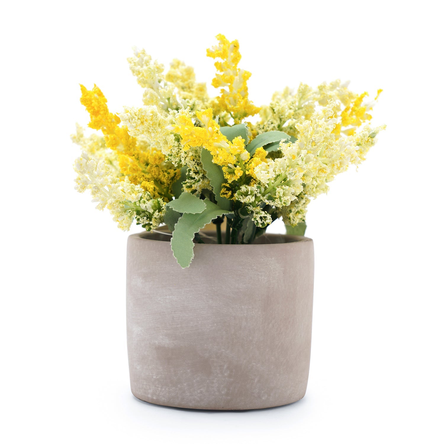 Yellow Faux Lavender Plant With Cement Pot