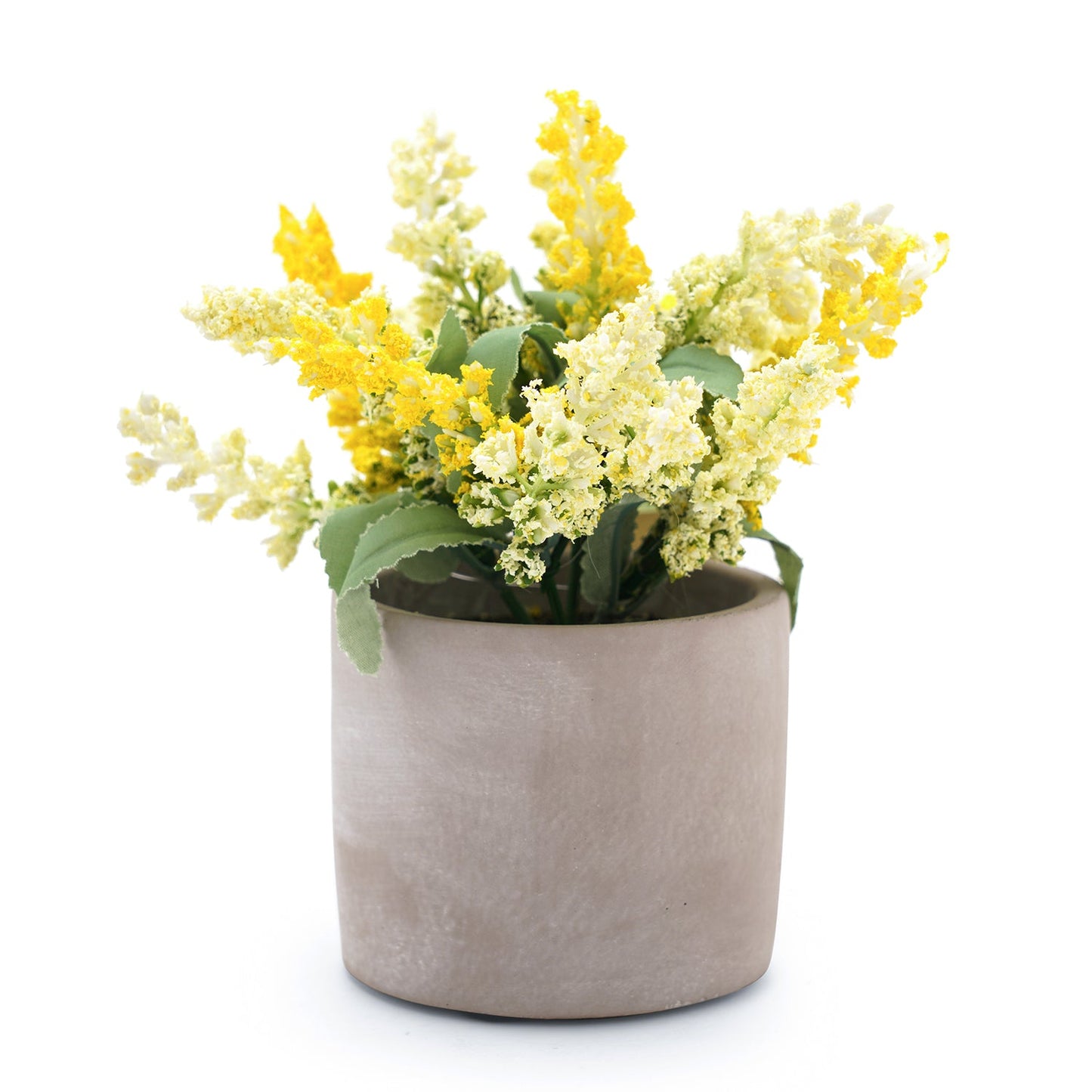 Yellow Faux Lavender Plant With Cement Pot