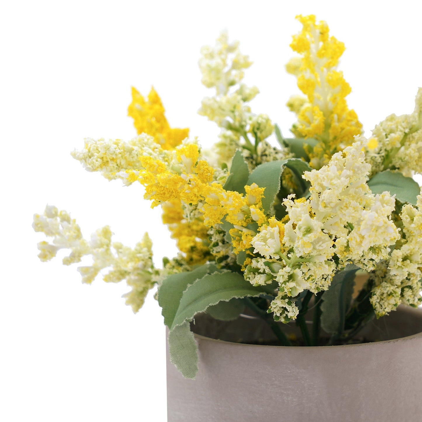 Yellow Faux Lavender Plant With Cement Pot