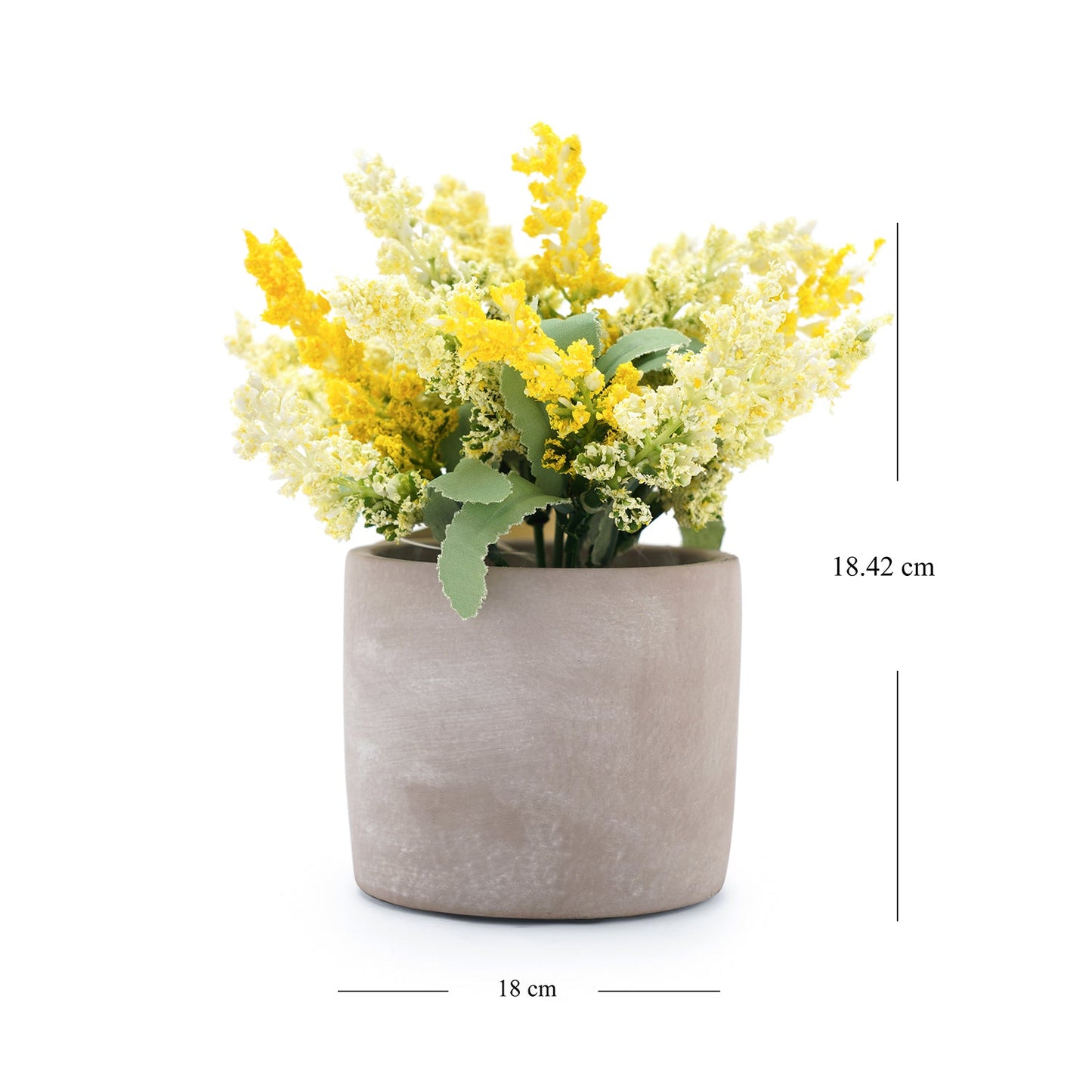 Yellow Faux Lavender Plant With Cement Pot