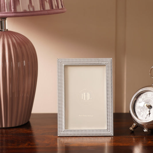 Silver Plated Ribbed Pattern Metal Photo Frame - Small