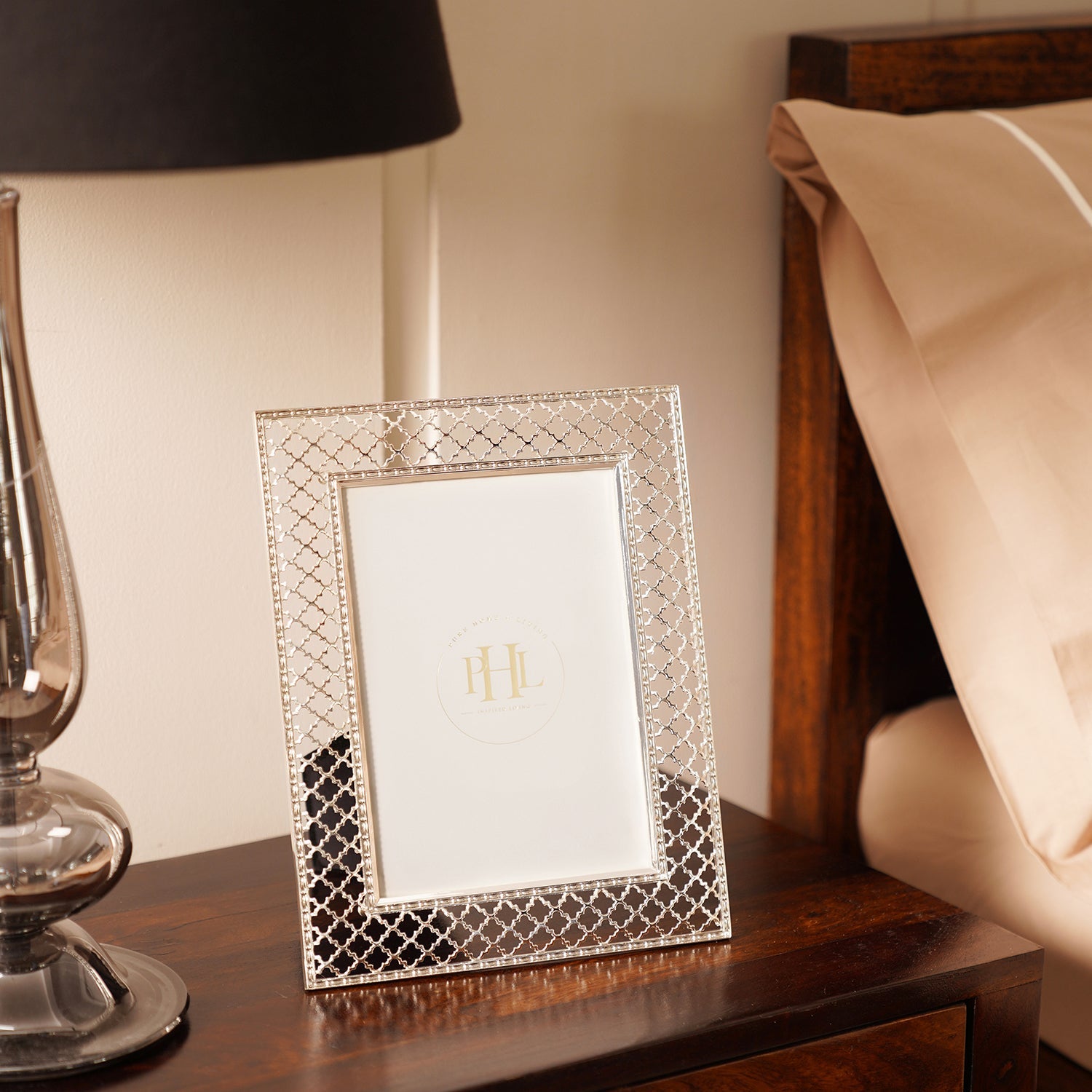 Silver Plated Trellis Design Metal Photo Frame - Large