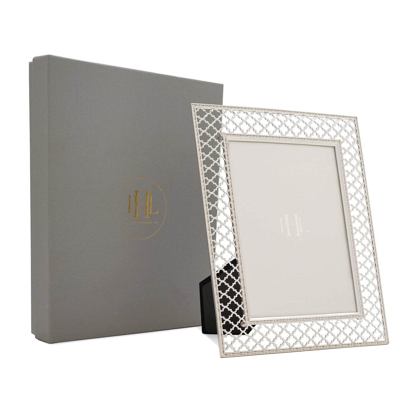 Silver Plated Trellis Design Metal Photo Frame - Large