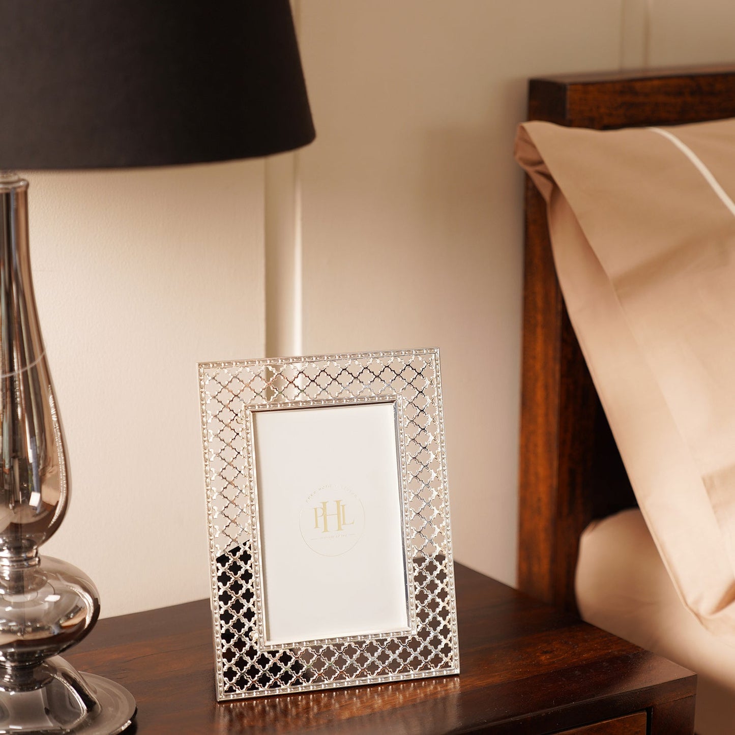 Silver Plated Trellis Design Metal Photo Frame