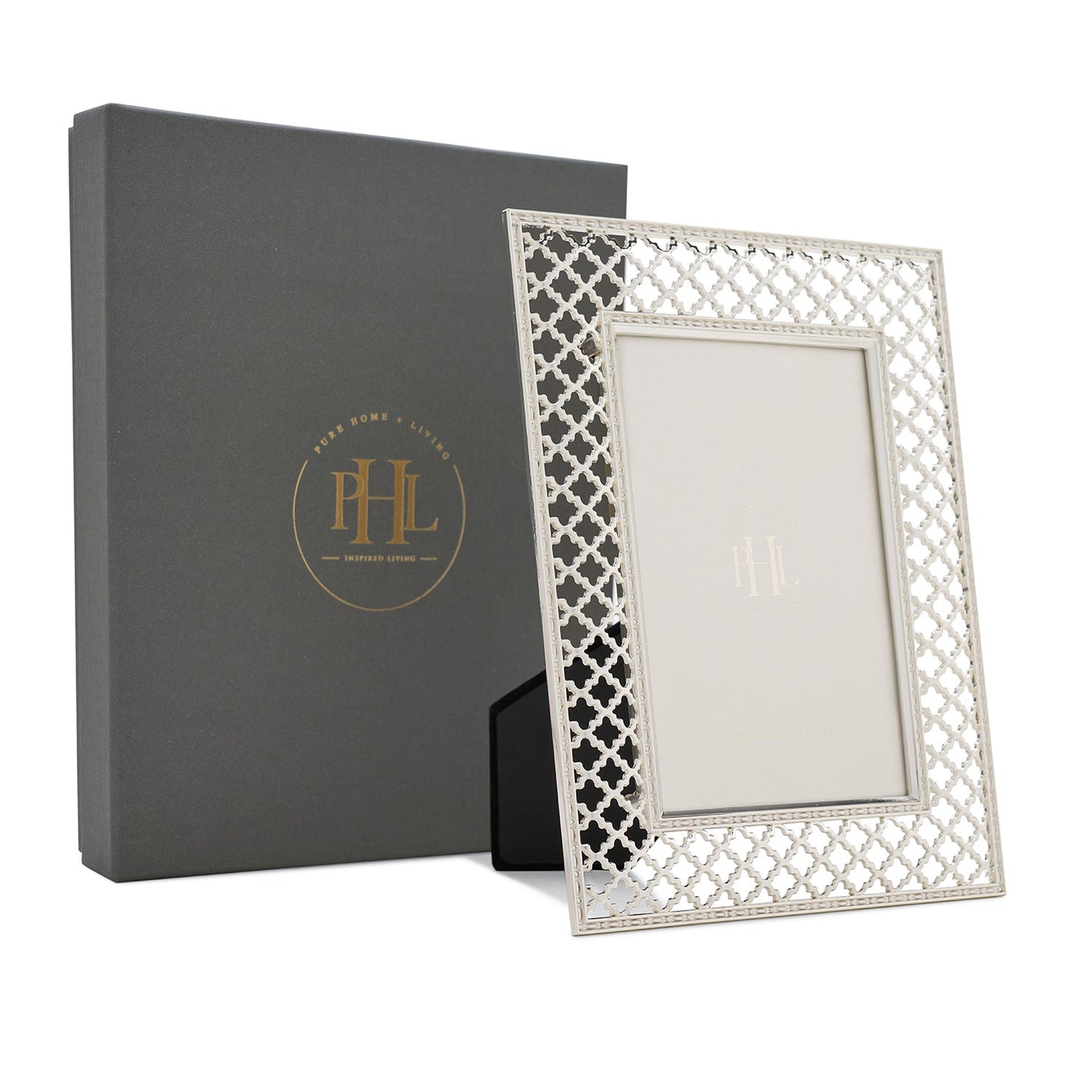 Silver Plated Trellis Design Metal Photo Frame