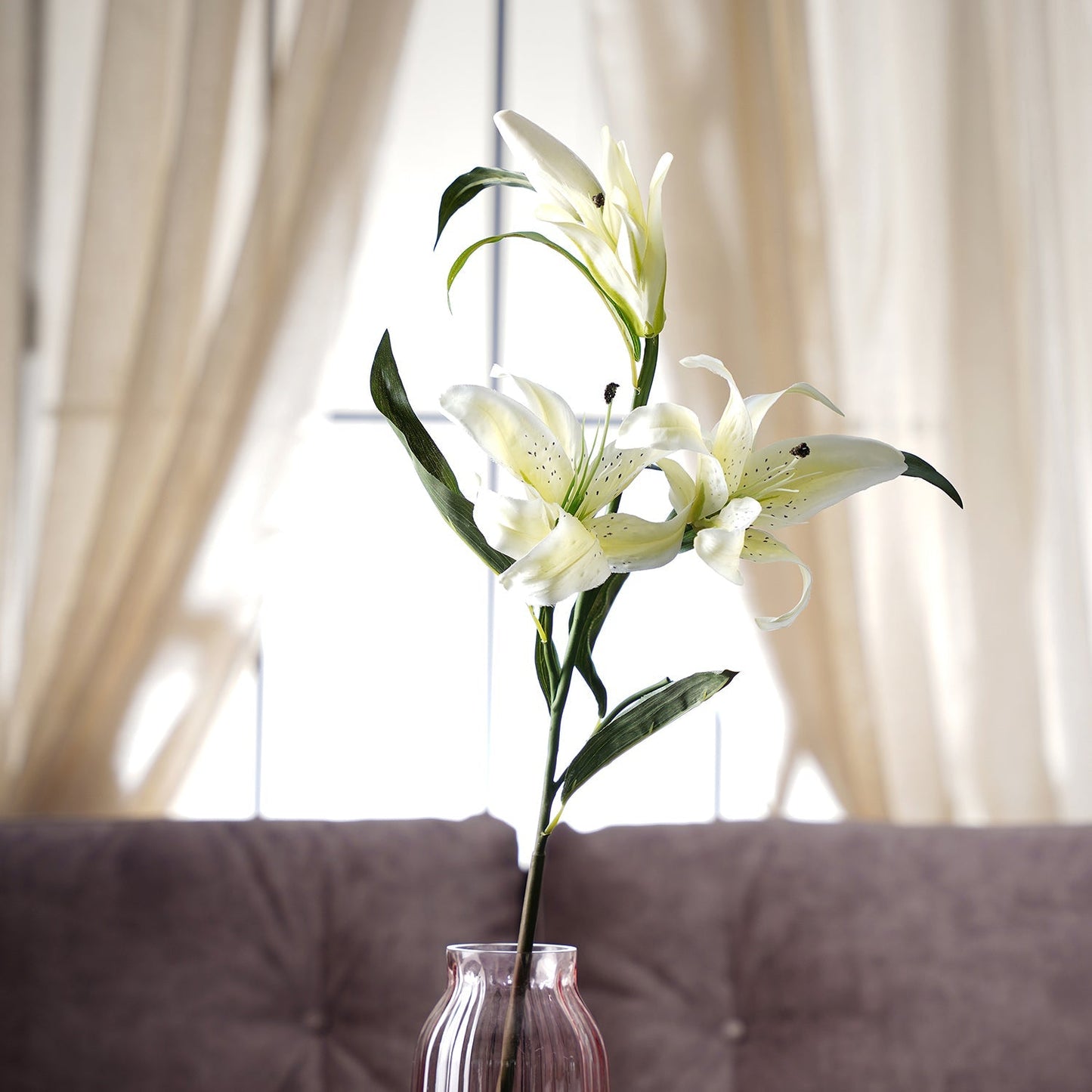White Lily Faux Flower Stem Single