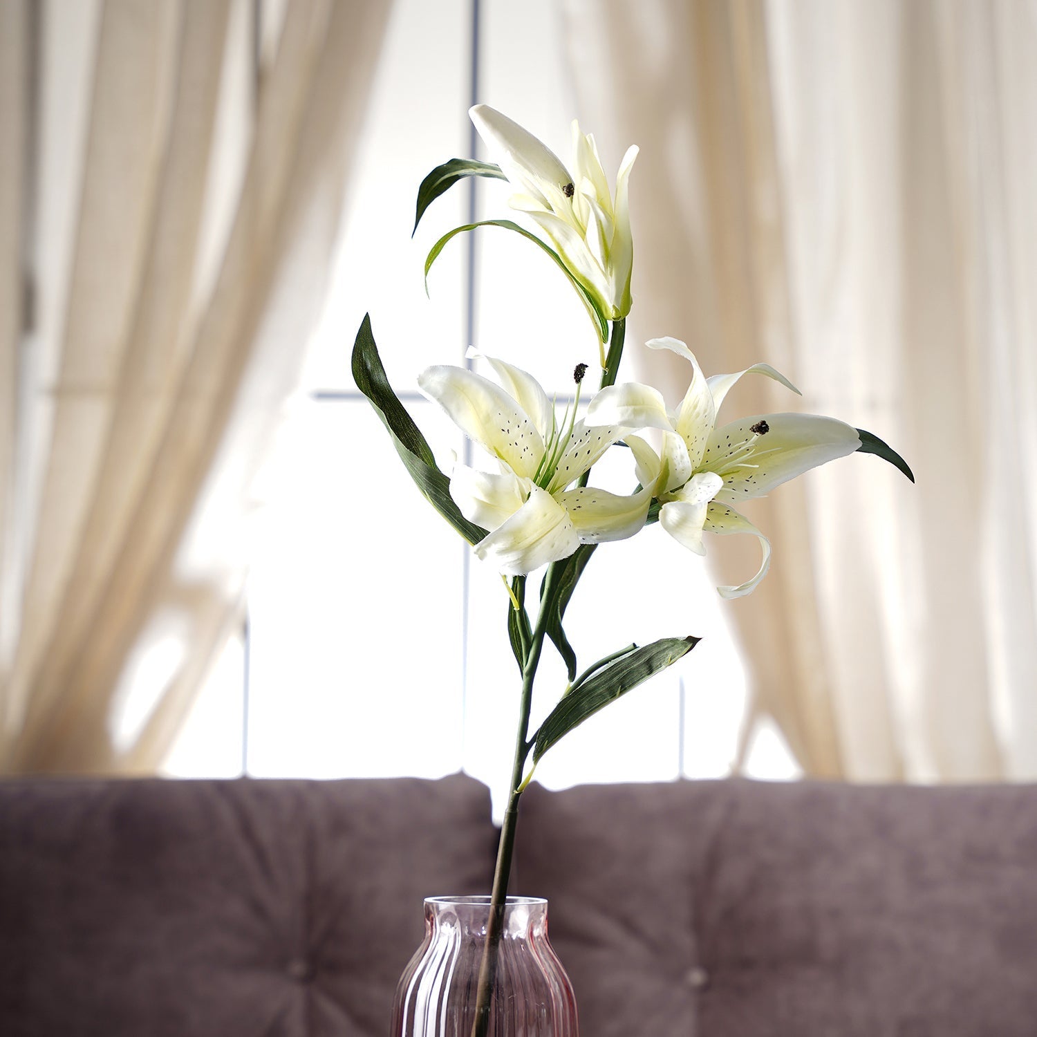White Lily Faux Flower Stem Single
