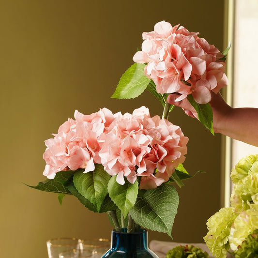 Pink Hydrangea Artificial Flower Stem - Single